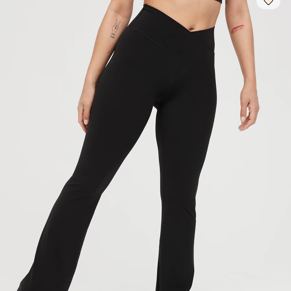 Aerie Real Me Black Crossover Flare Leggings